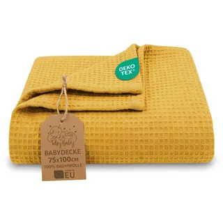 Babydecke Baumwolle 75x100 cm - Kuscheldecke Kinder aus Baumwoll Waffel Baby Decke Kinderdecke Blanket kuschelige Babydecken für Neugeborenen Mädchen und Jungen Oeko-Tex-Zertifikat Toffee