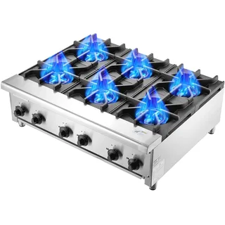 Vevor Kommerzieller Gasherd Gaskochherd mit 6 Gaskochfelder, Propan / Erdgas-Kochherd Edelstahl-Gaskochplatte, kommerzielles Kochgerät 915 x 775 x 335 mm für Restaurants Hotel Café 42 kW