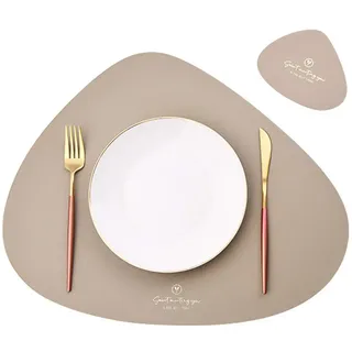 4er Set/6er Set Platzsets und Untersetzer Dreieck Oval Leder Tischset Wassertropfen Abwischbar Tischmatte Wasserdicht ölbeständig Rutschfestes Hitzebeständiges Platzsets (Beige,6er)