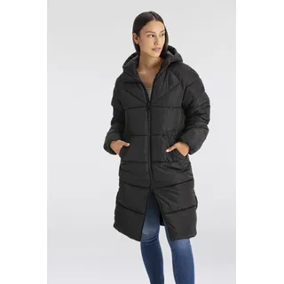 Steppmantel ONLY "ONLAMAND – Langer Puffercoat mit 2-Wege-Reißverschluss", Damen, Gr. L, schwarz, Web, Obermaterial: 100% Polyester, unifarben, lässig geschnitten lang, Mäntel Steppmantel, lässig geschnitten, modisch, Steppware, Materialmix, hochschließend