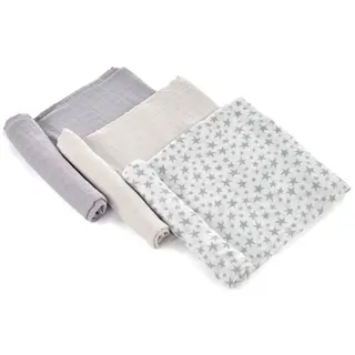 Jané 3er Set Baby Mulltücher 80x80 cm, Baumwolle & Bambus, Atmungsaktiv, Multifunktional, Antiallergisch, Grau