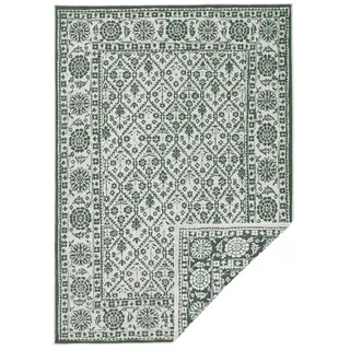 Northrugs In- Outdoor Teppich Curacao 120x170cm - Wendeteppich Wetterfest Modernes Grafisches Muster für Balkon Terrasse Garten Wintergarten Küche Wohnzimmerteppich Wasserfest in Grün Creme