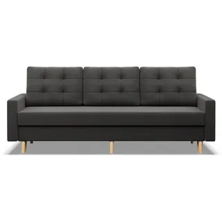 mebligo Sofa 3-Sitzer, mit Schlaffunktion, Wendekissen, Bettkasten, Grau - Grau