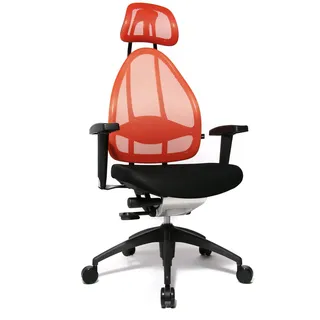 Topstar Open Art 2010 ergonomischer Bürostuhl, Schreibtischstuhl, inkl. höhenverstellbare Armlehnen, Rückenlehne und Kopfstütze, Stoff schwarz/ orange