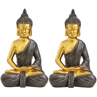 Dehner Dekofigur Buddha 2er Set, je ca. 39.5 x 25.5 x 18 cm, Polyresin, gold/braun