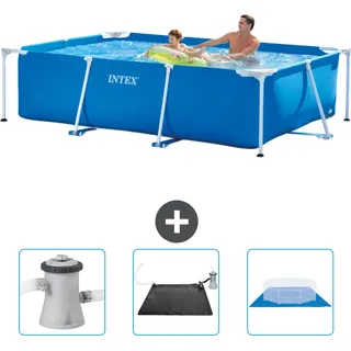 Intex-Schwimmbecken mit rechteckigem Rahmen – 260 x 160 x 65 cm – Blau – im Lieferumfang enthalten Filterpumpe für Schwimmbad - Solarmatte - Bodenplane