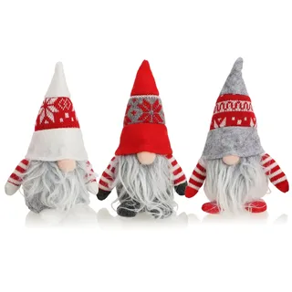 com-four® 3X Premium Weihnachts-Wichtel 18cm - winterliche Zwergen-Figur - Weihnachtsdeko - skandinavische Deko-Trolle - schwedischer Gnom mit Bart und Wintermütze (3X - rot/grau/weiß)