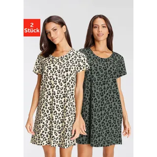 Sleepshirt, Damen, Gr. 36/38, N-Gr, schwarz (ecru, schwarz, gemustert), Single Jersey, Obermaterial: 100% Baumwolle, VIVANCE DREAMS BY LASCANA, Basic, bequem kurz, Rundhals, abgesteppt, Kleider Sleepshirt, mit Leo-Muster