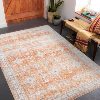 Carvapet Läufer Teppich 90x150cm rutschfest Lang Küchenteppich Weiche Mikrofaser Waschbar Teppichläufer Blumendruck Flächenteppich Laufteppich(Orange)