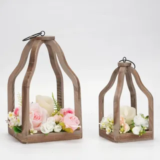 Kerzen Laterne Holz Vintage Deko: Romadedi 22/29cm Landhausstil Rustikale Landhaus Windlicht Laterne Groß für Weihnachten Balkon Garten Hochzeit Tischdeko Innen, Braun Set of 2