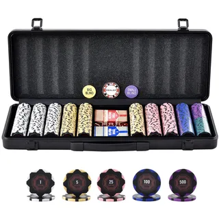 Vevor Pokerchip-Set, 500-teiliges Pokerset, Clay Komplettes Pokerspielset mit ABS-Pokerkoffer, Karten, Knöpfe und Würfel, Komplett Set 9-10 Spieler für Texas Hold'em, Blackjack, Glücksspiel usw.