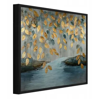 WallArena Bilder mit Rahmen Blätter Hängend Golden 50x50 cm