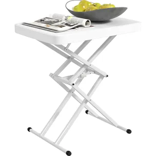 Outsunny Beistelltisch Garten höhenverstellbar Gartentisch, klappbar Balkontisch aus Kunststoff, rechteckig Kaffeetisch 50kg belastbar, 65x45x70H cm Sofatisch für Outdoor Indoor Balkon Terrasse Weiß - Weiß