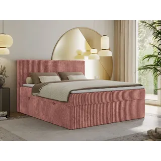 MKS Meble Boxspringbett 140x200 Rosa Cord, Boxspringbett mit Matratze H3, Bett 140x200 mit Bettkasten and Kopfteil, Doppelbett mit Stauraum, Polste... - Rosa
