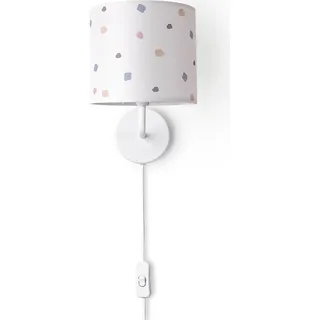 Wandleuchte Stofflampenschirm Tischlampe Nachttischlampe E14 Vintage Retro Rund - Weiß