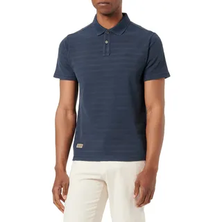camel active Herren Kurzarm Poloshirt im tonalen Streifenmuster Dunkelblau, Menswear-M