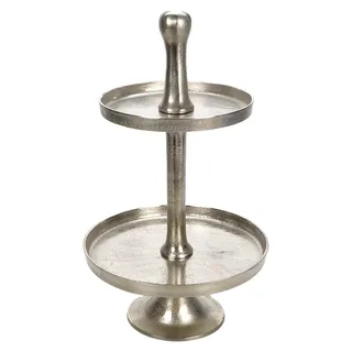 Aluminium Etagere 2-stöckig 67 cm – Silber Antik-Optik, 2 große Platten Ø 40/32 cm, leicht und stabil, Dekotisch für Obst, Tee-Service und Herbstdeko