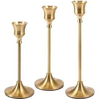 3 Stück Kerzenständer Gold, Kegel Kerzenhalter, Vintage Kerzen Ständer, 3 Verschiedenen Höhen, für Abendessen, Hochzeit, Geburtstagsfeiern, Tischdeko, Kamindekoration