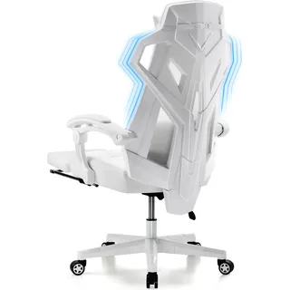 GTPLAYER Ergonomischer Bürostuhl Schreibtischstuhl Gamingstuhl Drehstuhl Verstellbarer Lordosenstütze Kopfstütze Rückenschonend Chefsessel mit Verbindungsarmlehnen Stummrädern weiß - Weiß