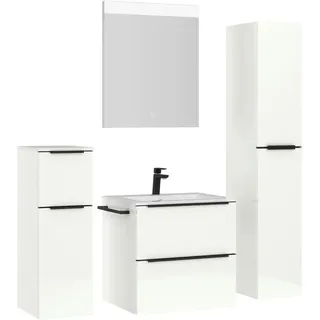 Nobilia Badezimmer , Schwarz, Weiß Hochglanz , Metall , 5-teilig , 5 Fächer , 3,2 Schubladen , F , 121 cm , Goldenes M, Made in Germany , Griffeauswahl, hängend, Zusatzausstattung erhältlich, Typenvielfalt , Badezimmer, Badmöbelsets & Badmöbelserien, Badmöbel-Sets