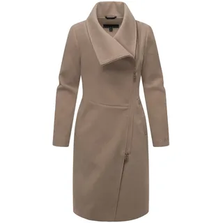 Navahoo Damen, lange Übergangsjacke Mantel in Woll-Optik mit asymmetrischem Reißverschluss Samtrose 14 Taupe Grey Gr.
