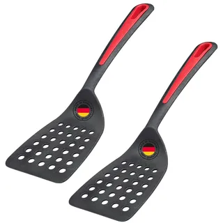 Westmark 2 Pfannenwender Gallant Plus – Hochhitzebeständig bis 270 °C/ 518 °F, Breite Auflagefläche und speziell abgeflachte Kante, Kunststoff – Schwarz/Rot, 293722E5