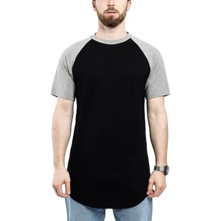 Blackskies Round Basic Baseball Longshirt | Langes Oversize Fashion Kurzarm Herren T-Shirt Raglan Ärmel Long Tee - Schwarz-Grau Large L