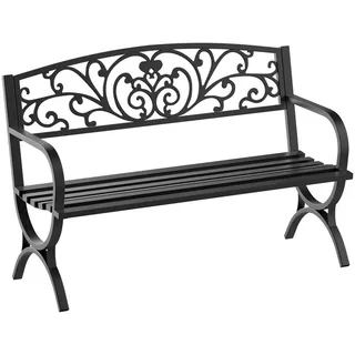 Outsunny Gartenbank, 127x60x85 cm, Metall, Schwarz , 60x85x127 cm , Gartenmöbel, Gartenbänke