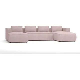 s-style möbel Wohnlandschaft Bello aus Puderrosa Cord mit weichem Sitz, B/T/H: 327 cm / 176 cm / 64 cm - Pink