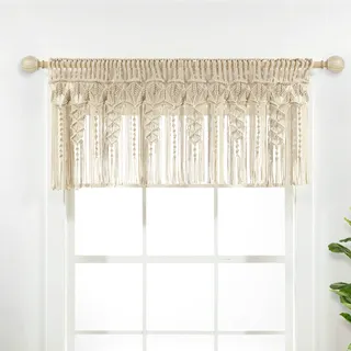 Lush Decor Boho-Makramee-Volant, strukturierter Baumwollvolant, 127 x 50,8 cm, neutral – Boho-Küchenvorhänge & Wanddekoration, Makramee-Volant, Badezimmer-Fenstervorhänge
