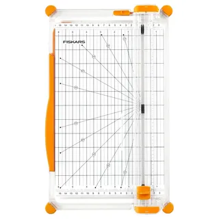 Fiskars SureCut Papierschneidemaschine, A4, Breite Grundfläche, Großer Papierschneider mit Schnittlinienführung, Weiß/Orange, 1077980