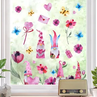 WandSticker4U®- Fensterbilder Herbst WICHTEL in PINK/Rosa selbstklebend I Fenstersticker Kinder Blumen Wichtel Wohn- & Schlafzimmer Küche I Fensteraufkleber Herbstdeko wiederverwendbar GROß