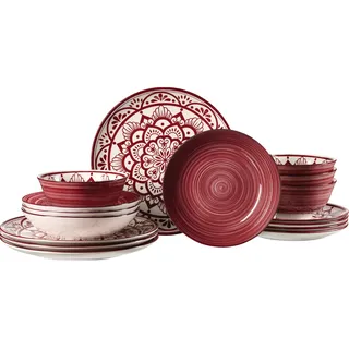 Tafelservice RITZENHOFF & BREKER "Doha", burgund, 16 Stk., Porzellan, Geschirr-Sets, Tafelservice, Teller Set, aus Porzellan für 4 Personen, Topseller