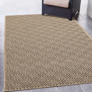 CARPETIA robuster Outdoorteppich Rautenmuster beige/schwarz robust Innen- und Außenbereich wetterfest Jute-Look 140 x 200 cm