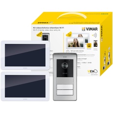 VIMAR K42956 Set AP-Videohaustelefon mit 2 7in-Freisprech-LCD-Touchscreen-WLAN-Farb-Videohaustelefonen, 1 Audio-/Video-Klingeltableau mit RFID-Lesegerät, 2 Netzteilen, Bus-Verteiler