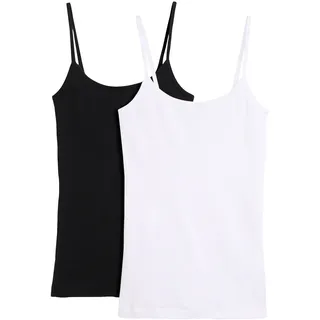 Spaghettitop BONPRIX "Spaghettiträger-Top aus reiner Baumwolle, 2er Pack", Damen, Gr. 44/46 (L), weiß (weiß, schwarz), Obermaterial: 100% Baumwolle, slim fit, Tops Spaghettitop, figurbetonte Slim-Fit-Passform, ärmelloses Design, in Rippware-Optik, Topseller