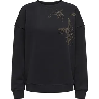 Sweatshirt ONLY "ONLLUCCA L/S O-NECK DETAIL CS SWT", Damen, Gr. S, schwarz detail:metal studs stars (gold), Sweatware, Obermaterial: 60% Baumwolle, 40% Polyester, gemustert, Rundhals, Sweatshirts Sweatshirt