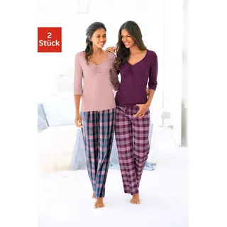 Vivance Dreams Pyjama Packung, 2 Stück, 4 tlg. mit karierter Hose, rosa, kariert, bordeaux, kariert