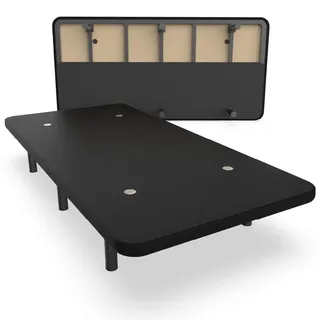 Nalui - Polsterboden 90 x 200 cm aus Edelstahl mit 6 Füßen von Höhe 25 cm, hohe Stabilität mit 5 Querstangen, atmungsaktivem 3D-Gewebe und 4 Lüftungsventilen, Schwarz