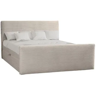 kaiser möbel Boxspringbett mit bettkasten und topper 120x200 TRENTO stoff Plüsch Cord Ecru H3-Bonell - Beige