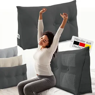 Eloneo Rückenkissen – Keilkissen fürs Bett & Sofa, abnehmbarer Bezug, praktisches Seitenfach Handy Kissen 1 St
