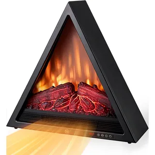 AIRMATE 1800W Elektrokamin, Dreieckiger Kamin, 3D-Flammeneffekt Kamin Elektrisch, 4 Flammenfarben, Elektrischer Kamin, Elektro Kamin, Led Kamin, Elektrokamin mit Heizung, 24 Timer, Thermostat