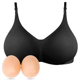 ONEFENG Prothese BH-Set mit Silikon Brüste,Konkave Silikon Einlagen Pads Mastektomie Alltags Damen BH Ohne Bügel,Unterwäsche Einsätze Padding