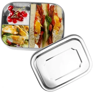 HOSPAOP Edelstahl Brotdose, Lunchbox Edelstahl mit 3 Fächern,16 x 13x 6,2 cm, 1000ml, Bento Box Jausenbox für Kinder Erwachsene