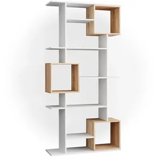 Vicco Raumteiler Cube Weiß/Sonoma 92 x 187.7 cm , Weiß, Sonoma Eiche , Holzwerkstoff , Rechteckig , 92x187.7x29 cm , Wohnzimmer, Regale, Bücherregale