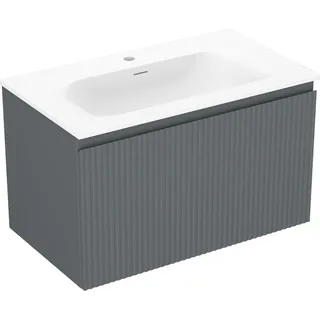 Mexen Rivel Badezimmer-Unterschrank 80 cm mit Waschbecken Vela, 1 Schublade, geriffelt, graphit matt/weiß matt - 91A20-08047-1-?