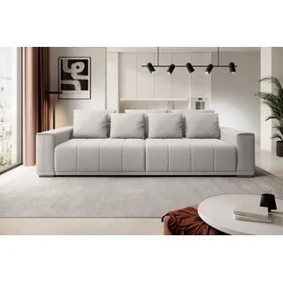 DomoHome MOTTA Bigsofa – Großes Sofa mit Bettfunktion, Liegefläche 175x228cm, 7-Kissen inklusive, KANSAS-Stoffbezug, zwei Bettkästen, Größe: 278x130x83cm, Farbe: Hellgrau - Hellgrau