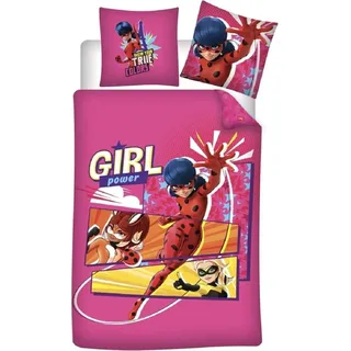 Miraculous Ladybug Wendebettwäsche - -Girl Power- - Rot - 140 cm x 200 cm - Rosa