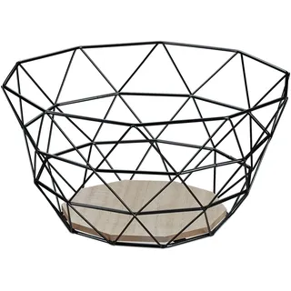 Relaxdays Obstkorb, dekorativer Obstschale, Obst & Gemüse, Eisen & Holz, Industrial Design, HBT: 14,5x28x28 cm,