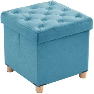 Unyqoos® Sitzhocker mit Stauraum – 40 L, 40×40×40 cm, faltbarer Samthocker mit abnehmbarem Deckel & Holzbeinen - Grün